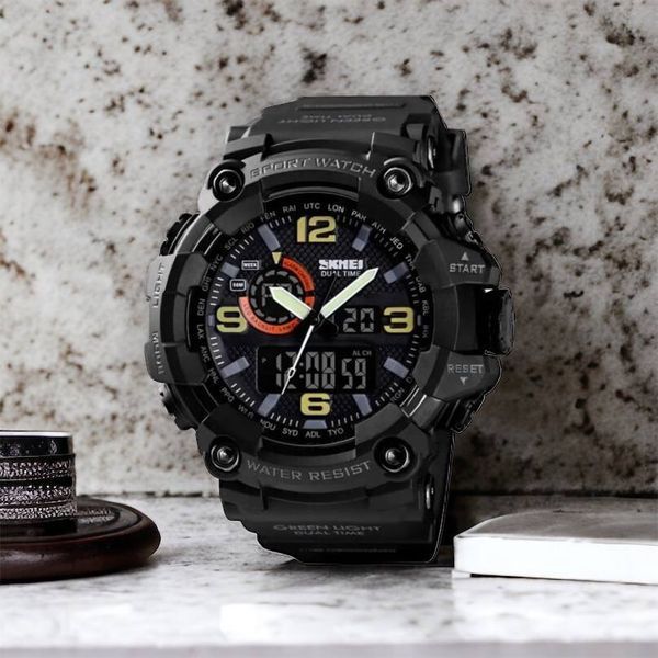 Часы наручные мужские SKMEI 1520BK BLACK, армейские часы противоударные. Цвет: черный 00022430 фото