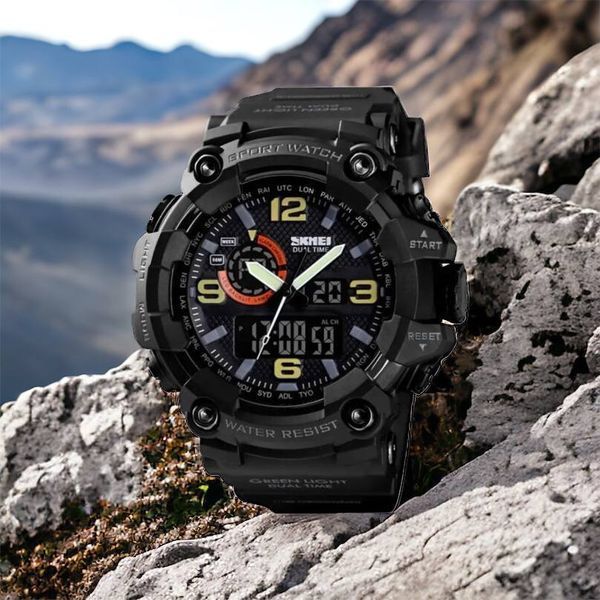 Часы наручные мужские SKMEI 1520BK BLACK, армейские часы противоударные. Цвет: черный 00022430 фото