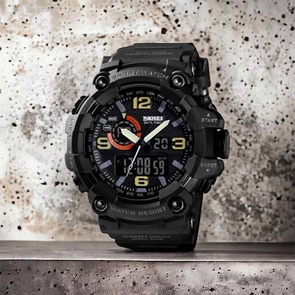 Часы наручные мужские SKMEI 1520BK BLACK, армейские часы противоударные. Цвет: черный 00022430 фото