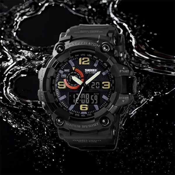 Часы наручные мужские SKMEI 1520BK BLACK, армейские часы противоударные. Цвет: черный 00022430 фото