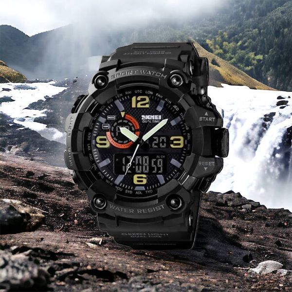 Часы наручные мужские SKMEI 1520BK BLACK, армейские часы противоударные. Цвет: черный 00022430 фото