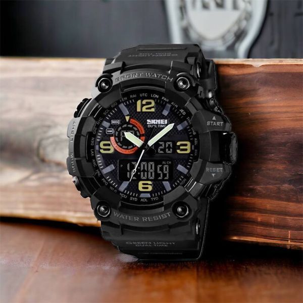 Часы наручные мужские SKMEI 1520BK BLACK, армейские часы противоударные. Цвет: черный 00022430 фото