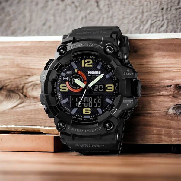Часы наручные мужские SKMEI 1520BK BLACK, армейские часы противоударные. Цвет: черный 00022430 фото