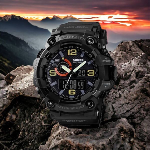 Часы наручные мужские SKMEI 1520BK BLACK, армейские часы противоударные. Цвет: черный 00022430 фото