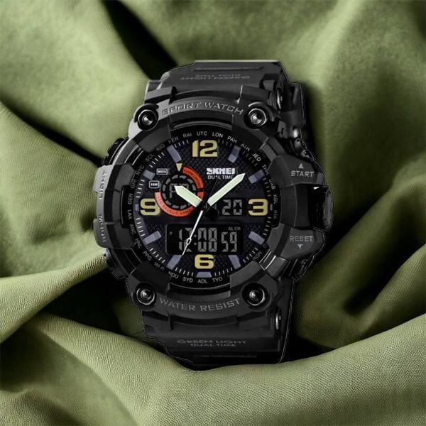 Часы наручные мужские SKMEI 1520BK BLACK, армейские часы противоударные. Цвет: черный 00022430 фото
