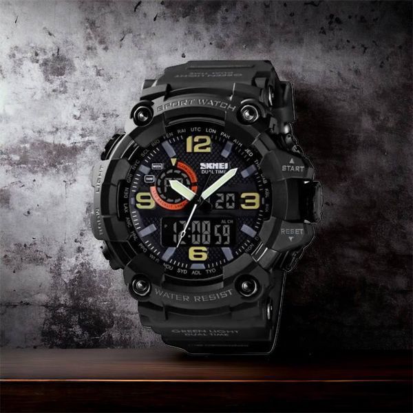 Часы наручные мужские SKMEI 1520BK BLACK, армейские часы противоударные. Цвет: черный 00022430 фото
