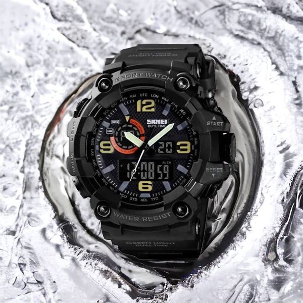 Часы наручные мужские SKMEI 1520BK BLACK, армейские часы противоударные. Цвет: черный 00022430 фото