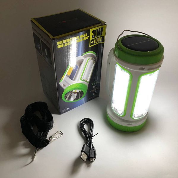 Фонарь кемпинговый с солнечной панелью 5158-LED-COB power bank, переносной фонарь. Цвет: зеленый 00022927 фото