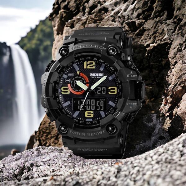 Часы наручные мужские SKMEI 1520BK BLACK, армейские часы противоударные. Цвет: черный 00022430 фото