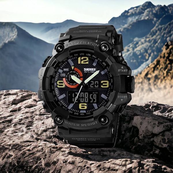 Часы наручные мужские SKMEI 1520BK BLACK, армейские часы противоударные. Цвет: черный 00022430 фото