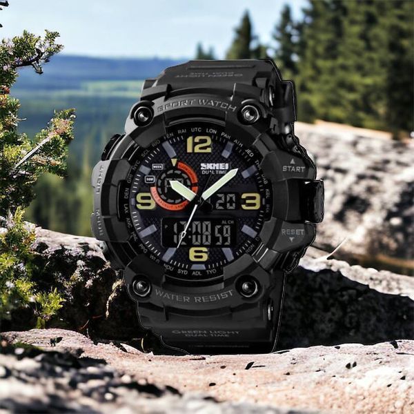 Часы наручные мужские SKMEI 1520BK BLACK, армейские часы противоударные. Цвет: черный 00022430 фото