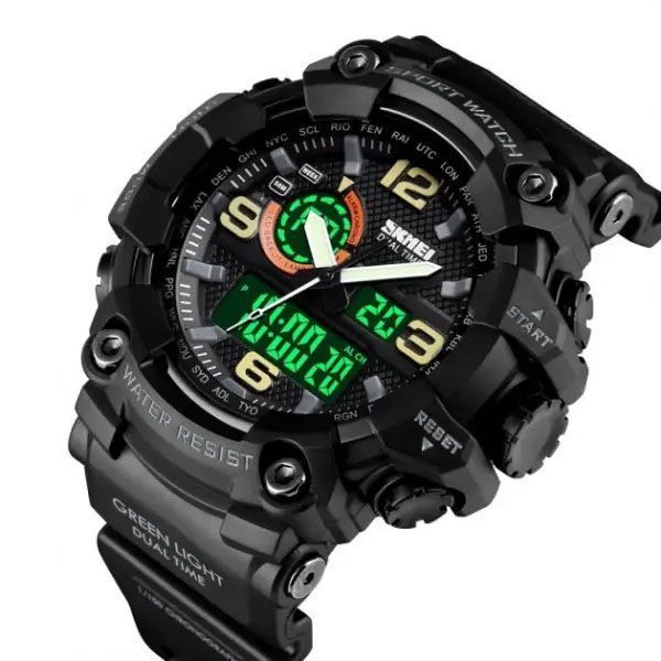 Часы наручные мужские SKMEI 1520BK BLACK, армейские часы противоударные. Цвет: черный 00022430 фото