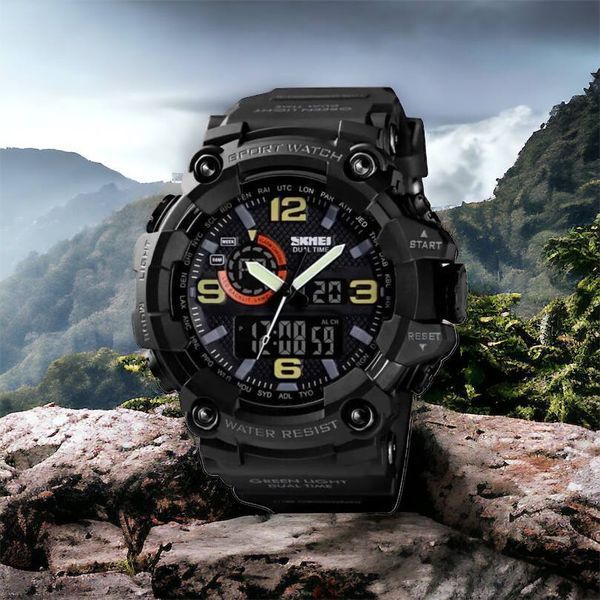 Часы наручные мужские SKMEI 1520BK BLACK, армейские часы противоударные. Цвет: черный 00022430 фото