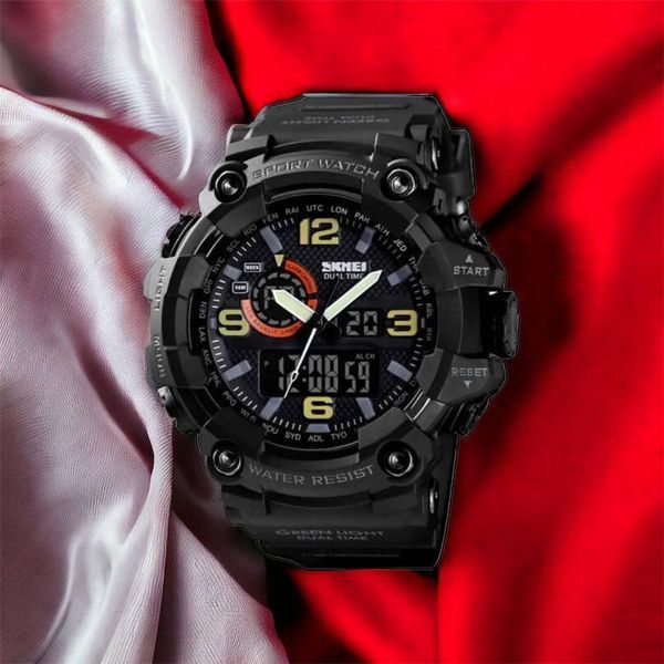 Часы наручные мужские SKMEI 1520BK BLACK, армейские часы противоударные. Цвет: черный 00022430 фото