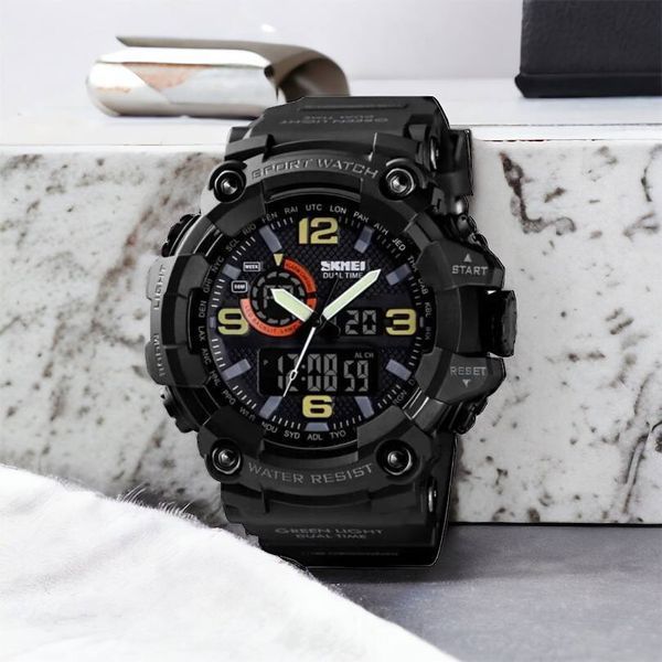 Часы наручные мужские SKMEI 1520BK BLACK, армейские часы противоударные. Цвет: черный 00022430 фото