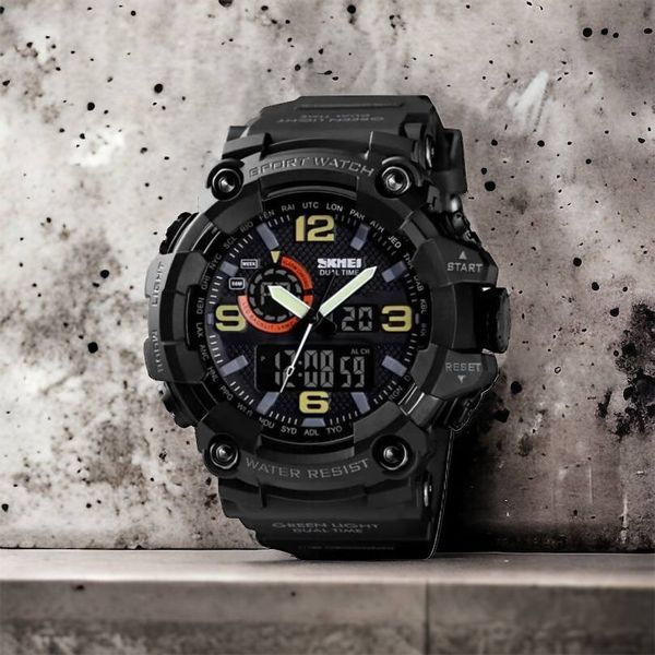 Часы наручные мужские SKMEI 1520BK BLACK, армейские часы противоударные. Цвет: черный 00022430 фото
