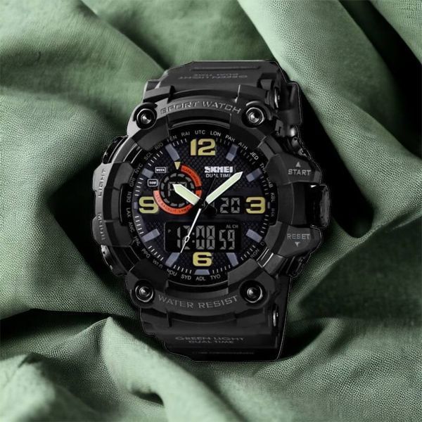Часы наручные мужские SKMEI 1520BK BLACK, армейские часы противоударные. Цвет: черный 00022430 фото