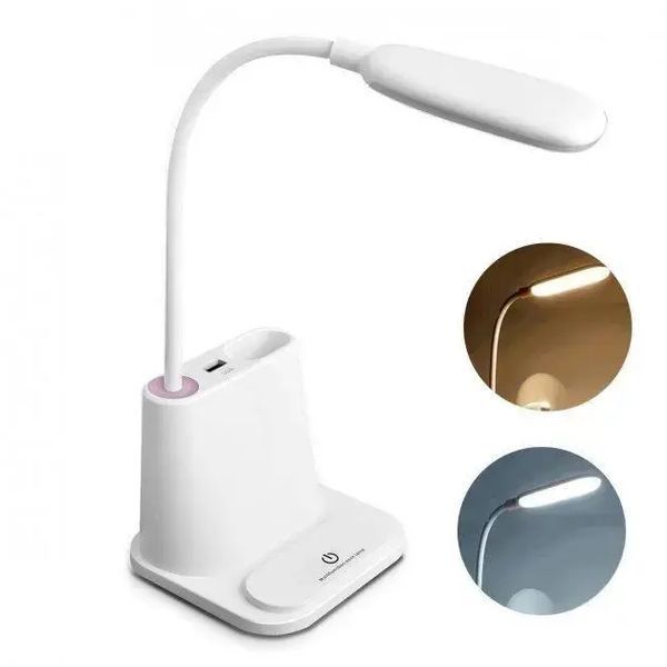 Рожева Акумуляторна настільна LED лампа Bionic Desk Lamp c USB виходом, органайзером та підставкою для смартфона 00023173 фото