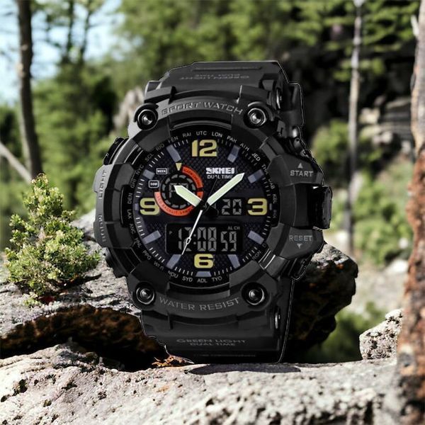 Часы наручные мужские SKMEI 1520BK BLACK, армейские часы противоударные. Цвет: черный 00022430 фото