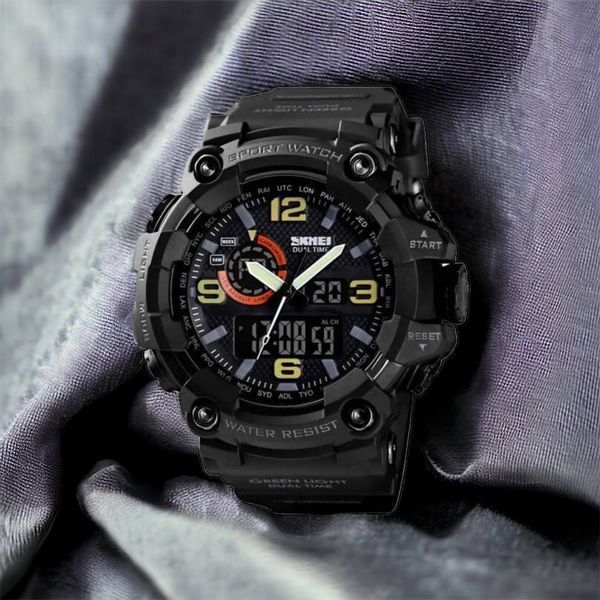 Часы наручные мужские SKMEI 1520BK BLACK, армейские часы противоударные. Цвет: черный 00022430 фото
