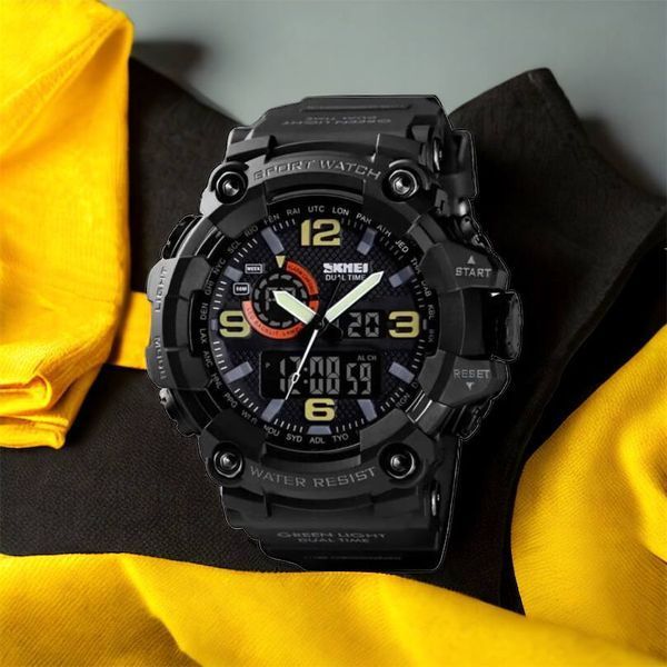 Часы наручные мужские SKMEI 1520BK BLACK, армейские часы противоударные. Цвет: черный 00022430 фото