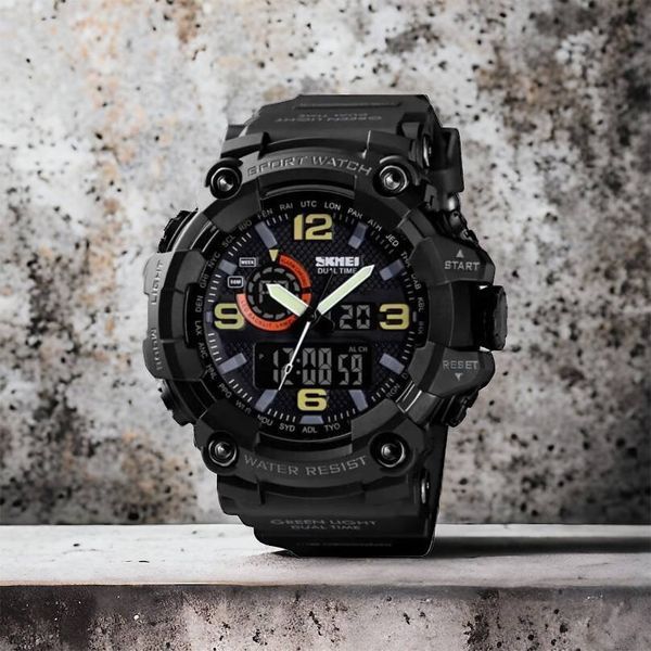Часы наручные мужские SKMEI 1520BK BLACK, армейские часы противоударные. Цвет: черный 00022430 фото