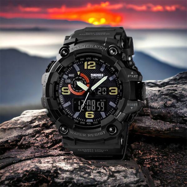 Часы наручные мужские SKMEI 1520BK BLACK, армейские часы противоударные. Цвет: черный 00022430 фото