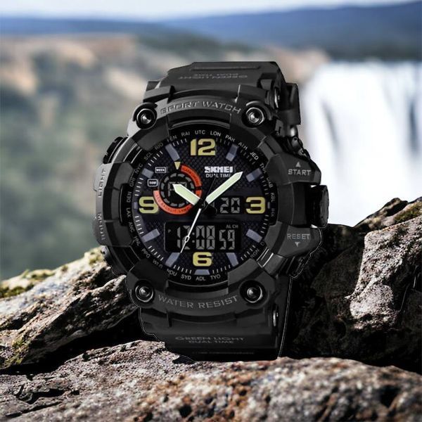 Часы наручные мужские SKMEI 1520BK BLACK, армейские часы противоударные. Цвет: черный 00022430 фото