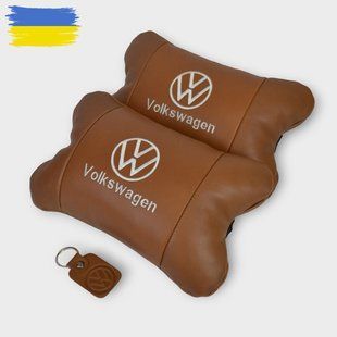 Набор подушек 2шт для автомобиля Volkswagen из натуральной коричневой кожи. Подушки на подголовник 00016772 фото