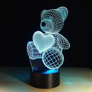 Настольный 3D акриловый светильник,декоративный настольный с объемным рисунком Мишка с сердцем 00024525 фото