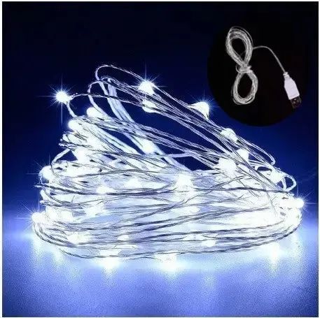Гирлянда нить Роса от USB, 30м, 300LED + пульт, Холодный белый / Светодиодная новогодняя гирлянда 00024366 фото