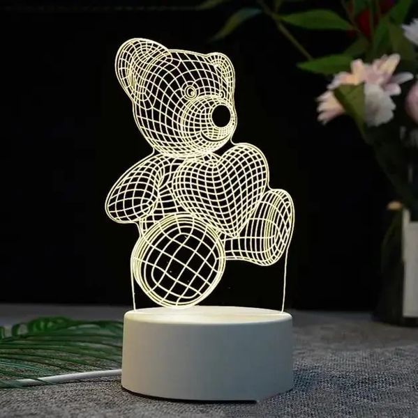 Настольный 3D акриловый светильник,декоративный настольный с объемным рисунком Мишка с сердцем 00024525 фото