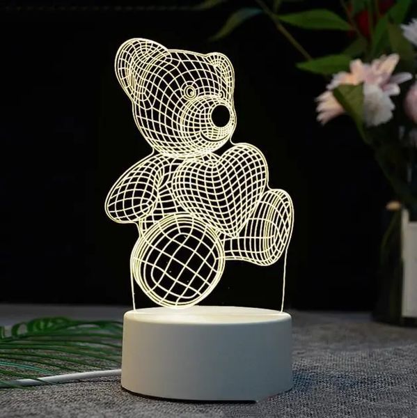 Настольный 3D акриловый светильник,декоративный настольный с объемным рисунком Мишка с сердцем 00024525 фото