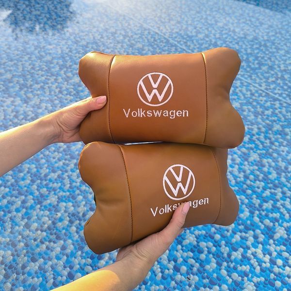 Набор подушек 2шт для автомобиля Volkswagen из натуральной коричневой кожи. Подушки на подголовник 00016772 фото