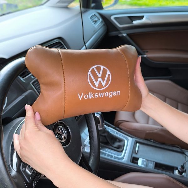 Набор подушек 2шт для автомобиля Volkswagen из натуральной коричневой кожи. Подушки на подголовник 00016772 фото