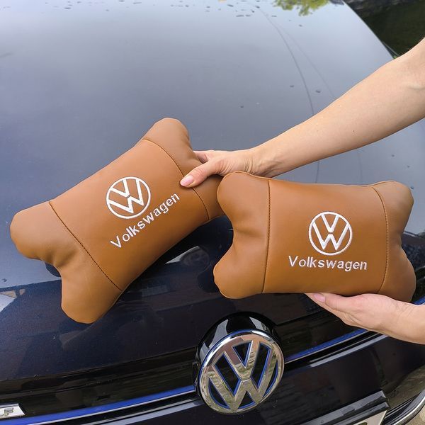 Набор подушек 2шт для автомобиля Volkswagen из натуральной коричневой кожи. Подушки на подголовник 00016772 фото