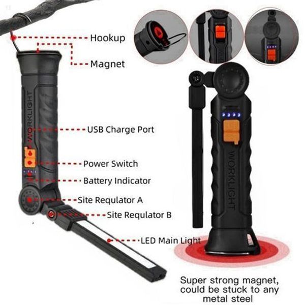 Ліхтар поворотний Worklight G52-LED+COB з магнітом та гаком, Кемпінговий складаний ліхтар 00023468 фото
