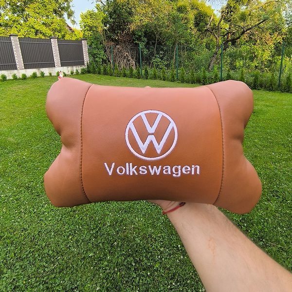 Набор подушек 2шт для автомобиля Volkswagen из натуральной коричневой кожи. Подушки на подголовник 00016772 фото