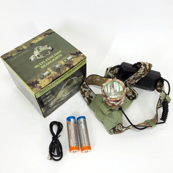 Фонарь налобный 2130-T6 Military, аккумуляторный 18650 х 2, zoom, зарядка micro USB, Головной фонарик 00023344 фото