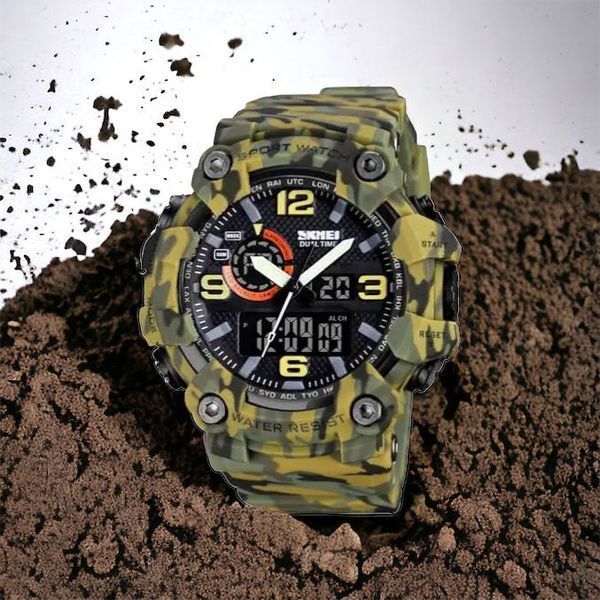 Годинник наручний чоловічий SKMEI 1520CMGN CAMO GREEN, годинник військовий чоловічий, для військовослужбовців. Колір: камуфляж 00022045 фото