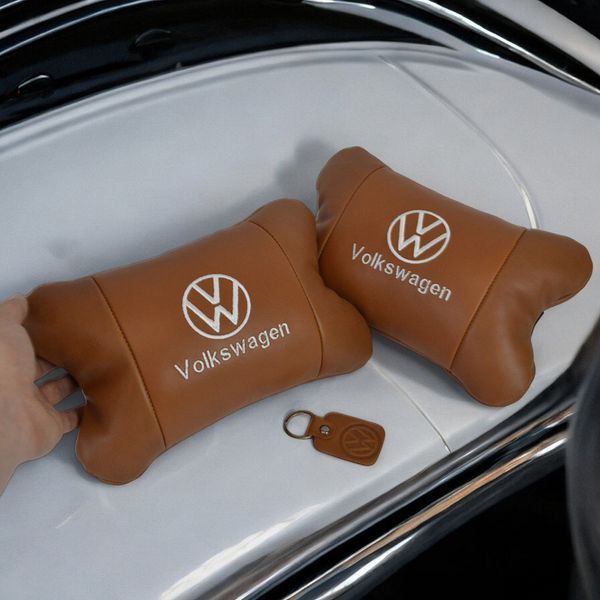 Набор подушек 2шт для автомобиля Volkswagen из натуральной коричневой кожи. Подушки на подголовник 00016772 фото