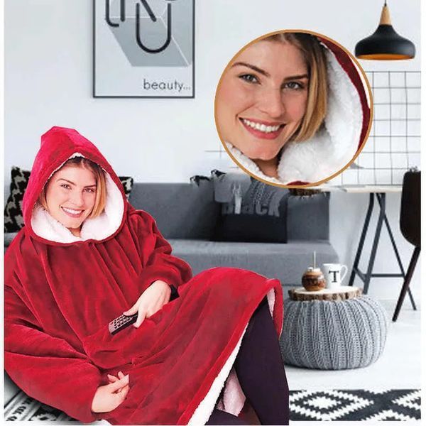 Толстовка плед з капюшоном і рукавами Huggle Hoodie оверсайз. Колір: червоний 00015823 фото