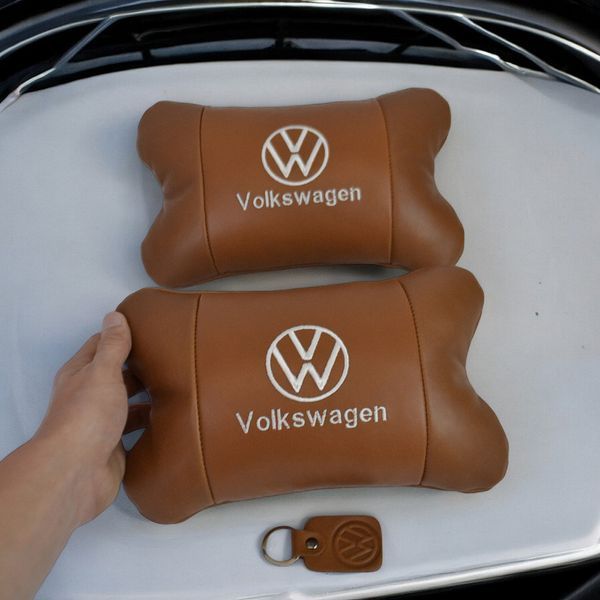 Набор подушек 2шт для автомобиля Volkswagen из натуральной коричневой кожи. Подушки на подголовник 00016772 фото