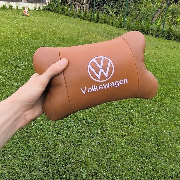 Набор подушек 2шт для автомобиля Volkswagen из натуральной коричневой кожи. Подушки на подголовник 00016772 фото