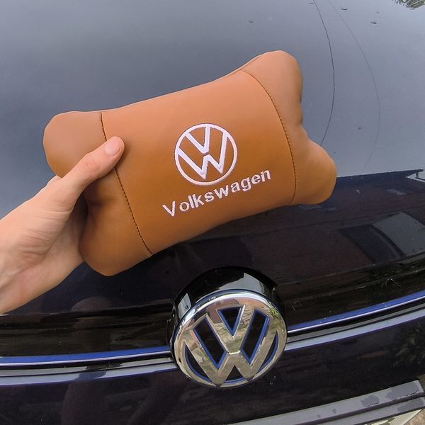 Набор подушек 2шт для автомобиля Volkswagen из натуральной коричневой кожи. Подушки на подголовник 00016772 фото