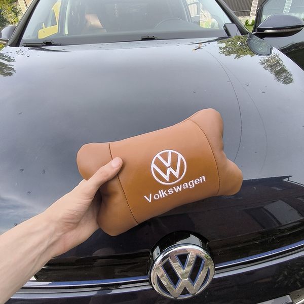 Набор подушек 2шт для автомобиля Volkswagen из натуральной коричневой кожи. Подушки на подголовник 00016772 фото
