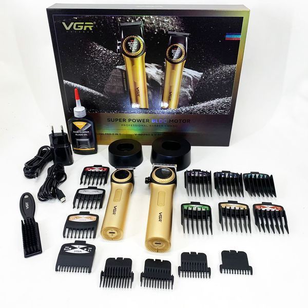 Набор vgr 2 в 1 v-001 v-977 gold, аккумуляторная машинка для стрижки и триммер. цвет: золотой 00014891 фото