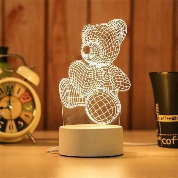 Настольный 3D акриловый светильник,декоративный настольный с объемным рисунком Мишка с сердцем 00024525 фото