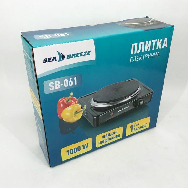 Настільна плита електрична Sea Breeze SB-061 1000 Вт, компактна переносна електроплита. Колір: чорний 00018900 фото