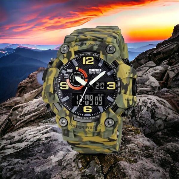Годинник наручний чоловічий SKMEI 1520CMGN CAMO GREEN, годинник військовий чоловічий, для військовослужбовців. Колір: камуфляж 00022045 фото